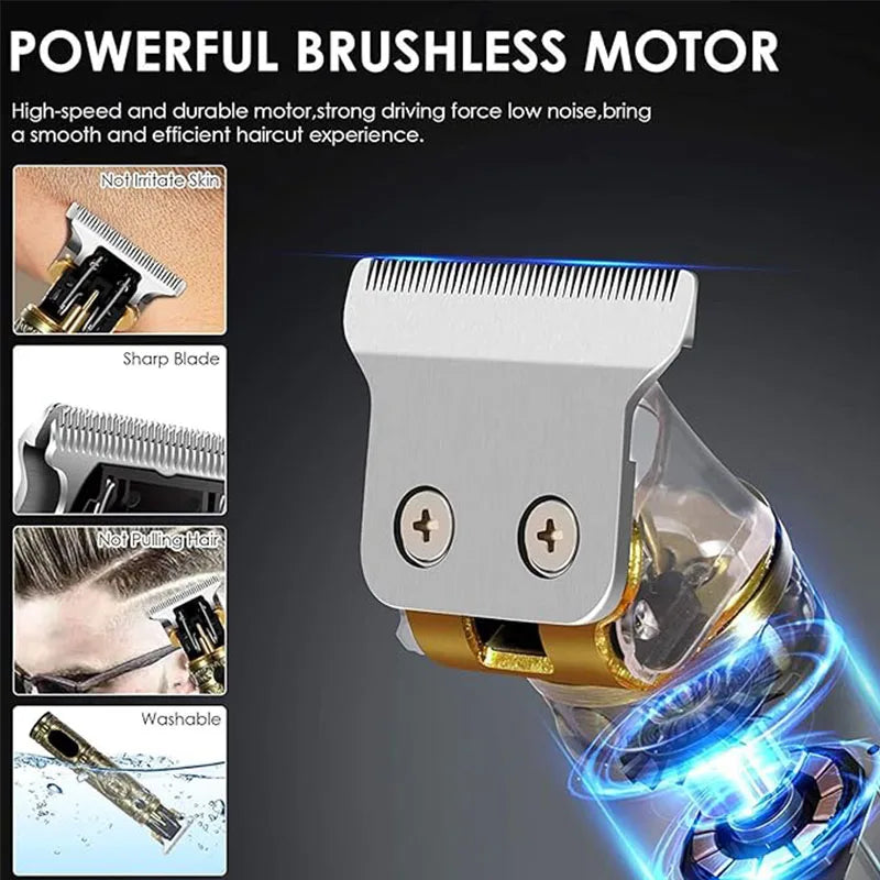 Rechargeable Mens T9 Carving Hair Clipper Vintage Portable USB Cleaning Barber Professional Hair Cutting Machine Beard Trimmer
