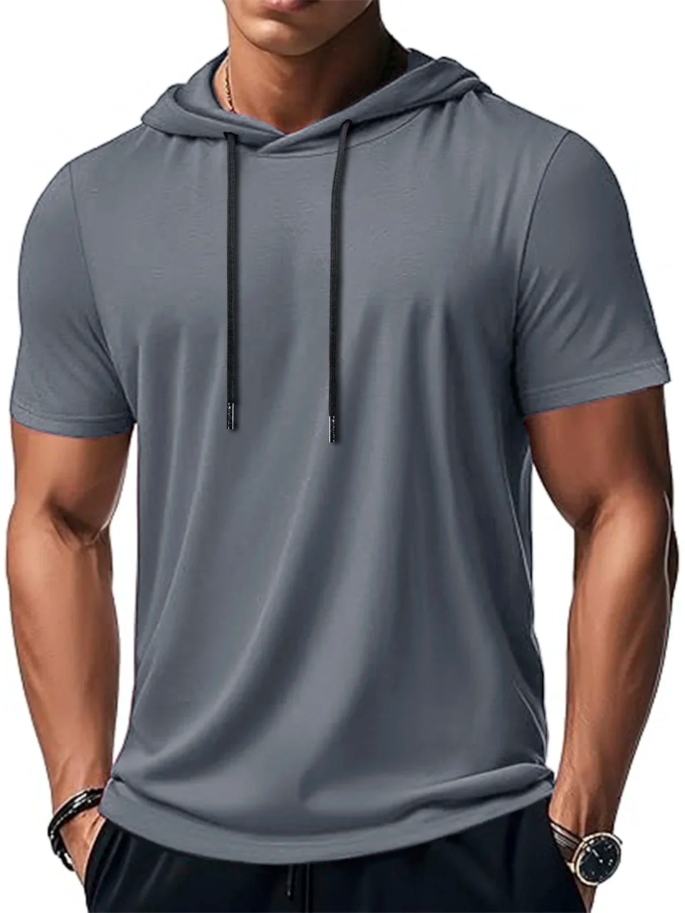 Men's Trendy And Fashionable Thin Style Breathable Loose Outdoor Running Casual Top Sports Short Sleeved T-shirt Hooded Style